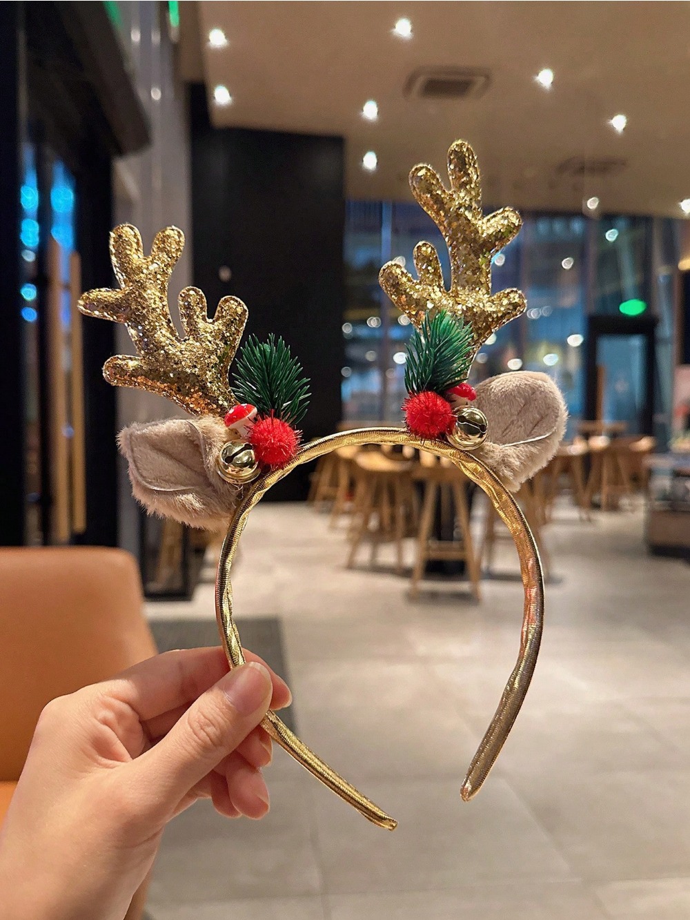 Reindeer Antlers Headband - 1 قطعة الذهب الترتر الفطر عيد